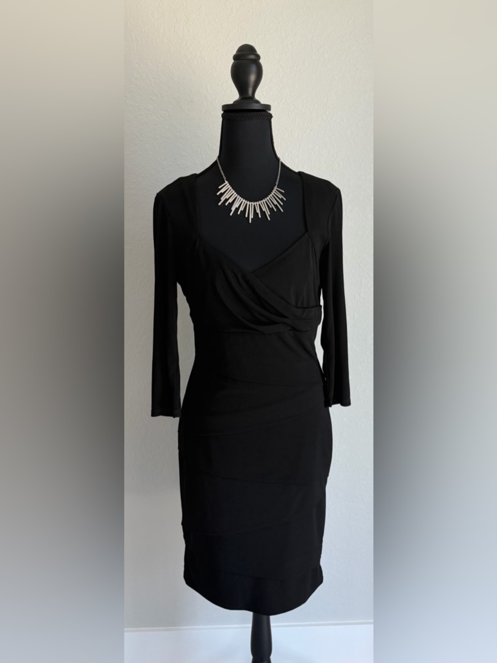 White House Black Market 3/4 Sleeve Wrap Sheath Little Black Dress, Size 8